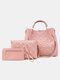 Women Purses Satchel Handbags Shoulder Hobo Tote Bag Pearls 3 PCS Rivet Bucket Bag - Pink