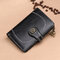 Trifold Women Oil Wax Genuine Leather 12 Card Slot Short Wallet Vintage Coin Purse - Black