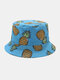 Women & Men Fruit Pineapple Pattern Double-Sided Outdoor Casual Sunshade Bucket Hat - Blue