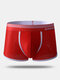 Men Sexy Mesh Boxer Briefs Nylon Breathable Striped Belt Mid Waist Underwear - Red