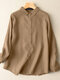Solid Long Sleeve Button Front Lapel Shirt - Khaki