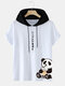 Mens Japanese Panda Print Short Sleeve Hooded T-Shirts - White