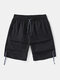 Mens Solid Color Layered Detail Loose Contrast Drawstring Shorts - Black