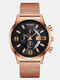7 Colors Alloy Men Business Watch Decorated Pointer Calendar Quartz Watch - Rose Gold Band+Black Dial+Rose G