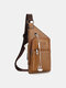 Men Retro Faux Leather Portable Waterproof Outdoor Chest Bag Sling Bag - Khaki