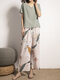 Женский комплект пижамы с V-образным вырезом и коротким рукавом с принтом Растение Брюки - Бежевый