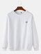 Mens Weather Embroidery Cotton Flocking Casual Crew Neck Sweatshirts - White