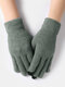Unisex Knitted Solid Color Screen Touchable Double-faced Velvet Thick Warmth Full Finger Gloves - Gray