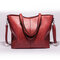 Women Retro Oil Wax Tote Bag Large Capacity Handbag Solid Leisure Crossbody Bag - Wine Red