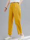 Solid Elastic Waist Harem Cropped Carrot Pants with Pocket - Yellow