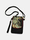 Women Ethnic Sequined Embroidered Peacock 6.5 Inch Phone Bag Crossbody Bag - Black