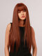 Brown Red Long Straight Hair With Flat Bangs Headgear Heat-resistant High-temperature Silk Synthetic Wig For Party Prom Daily - Brown Red