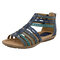 Women Rome Hollow Colorful Zipper Gladiator Sandals - Blue