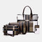 Women PU Leather 4PCS Colorblock Patchwork Handbag Crossbody Bag Purse - Coffee