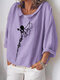 Cartoon Butterfly Printed Turtleneck 3/4 Sleeve Blouse For Women - Purple