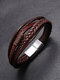 Vintage Multi-layer Hand-woven Leather PU Alloy Magnetic Clasp Bracelet - Brown 1
