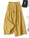 Perna larga feminina lisa casual de algodão Calças com bolso - Amarelo