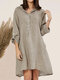 Solid A-line Long Sleeve Button Lapel Vintage Dress - Khaki