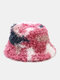 Unisex Lambswool Colorful Tie-dye Outdoor Cold Protection Bucket Hat - Pink