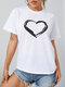 Casual Heart Print Crew Neck Short Sleeve T-shirt - White