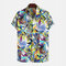 Mens Hawaii Style Leaf Printed Casual Breathable Short Sleeve Shirts - White