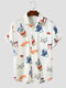 Mens Japanese Style Food Print Button Up Short Sleeve Shirts - Beige
