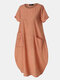 Casual Baggy Big Pockets Short Sleeve Plus Size Summer Dress - Orange