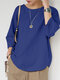 Solid Crew Neck 3/4 Sleeve Casual Blouse For Women - Blue