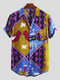 Mens Funny Printing Ethnic Style Short Sleeve Loose Casual Shirt - Purple