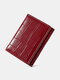 Women Faux Leather Brief Stone Pattern Multi-Compartments Trifold Short Mini Wallet Purse - Red