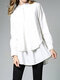 Fashion Ruffled Hem Patchwork Long Sleeve Doll Plus Size Blouse - White