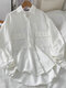 Solid Corduroy High-low Hem Button Long Sleeve Shirt - White