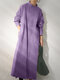 Loose Solid Button Slit Hem Pocket Casual Dress For Women - Purple
