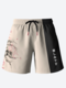 Herren-Shorts mit japanischem Aufdruck, Farbblock-Patchwork, Kordelzug an der Taille - Aprikose