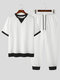 Mens Japan Contrast Drawstring Two Pieces Outfits - White