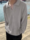 Masculino sólido canelado tricotado casual manga comprida golfe Camisa - cinzento