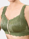 Wireless Zip Front Full Coverage Gather Push Up Wide Shoulder Straps Bra - Green