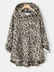 Leopard Print Fleece Irregular Plush Hoodie For Women - Beige