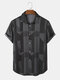 Mens Irregular Geometric Printed  Button Up Daily Short Sleeve Shirts - Dark Gray