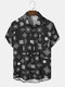 Chemises à manches courtes à imprimé géométrique monochrome pour hommes - Noir
