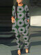 Женские брюки с геометрическим принтом Allover Circle Шея, координаты с длинными рукавами - Зеленый