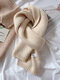 Unisex Knitted Thickened Solid Color Letter Cloth Label Autumn Winter Simple Warmth Scarf - Beige