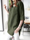 Твердая блузка с V-образным вырезом и полым карманом для Женское - Темно-зеленый