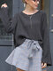 Solid Color O-neck Flare Sleeves Casual Sweater - Black
