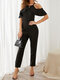 Solid Color Off-shoulder Ruffle Long Casual Jumpsuit for Women - Black