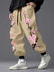Herren-Hose mit japanischem Kirschblüten-Druck, lockere Taille mit Kordelzug - Khaki