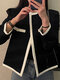 女性のためのコントラストカラーオープンフロント長袖ジャケット - 黒