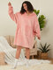 Women Solid Color Half Zip Fleece Lined Warm Oversized Blanket Hoodie - Pink