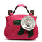 Brenice Vintage PU Leather Rose Decorative Handbag Crossbody Bag For Women - Red & Rose