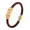 Men's Retro Gold Skull Bangle Bracelet Multicolor Leather Chain  - Brown+Gold